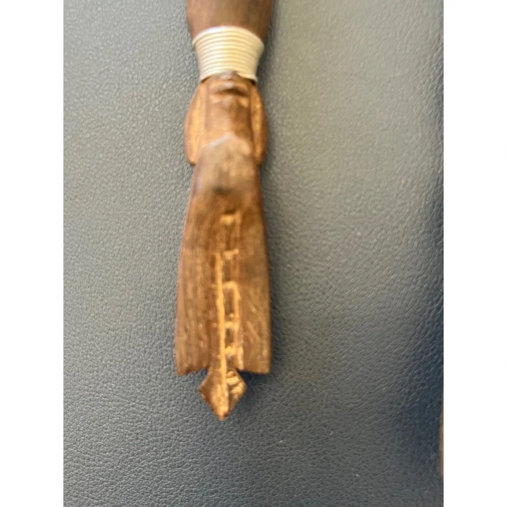 Vintage Hand Carved Wooden Salad Servers Fork Spoon Folk‎ Art Utensil Set